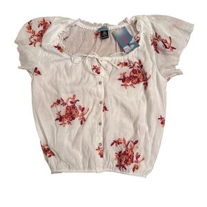 Pink Pearl Embroidered Floral Peasant Blouse Size Small NWT